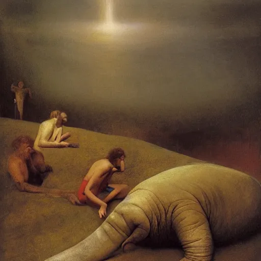 Image similar to the dream of the walrus and the human in oslo, by odd nerdrum, oil on canvas, 1 9 8 3, high resolution