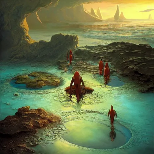 Image similar to Life in an Alien Tide Pool on an Exoplanet, art by Jim Burns and Marc Simonetti