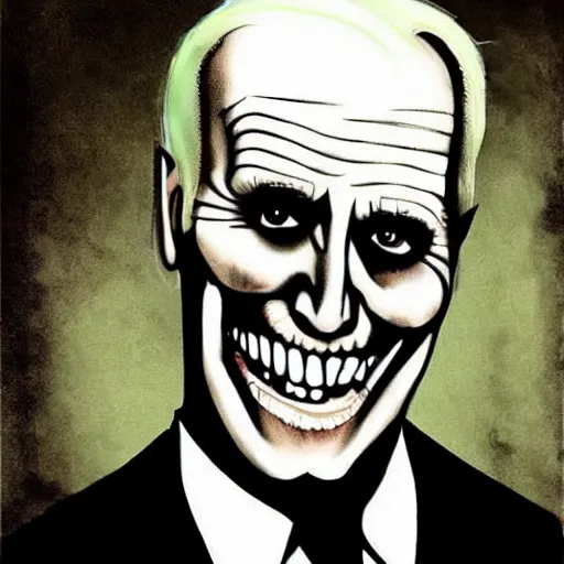 Image similar to grunge drawing of joe biden in the style of jack skellington