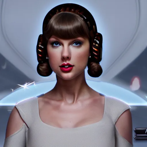 Image similar to Portrait of Taylor Swift as Princess Leia in Star Wars, professional digital painting, smooth, sharp focus, Unreal Engine 5, 8K