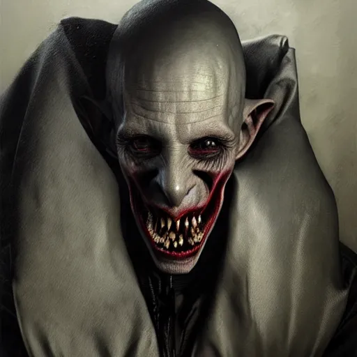 Image similar to portrait painting of horrifyingly disfigured nosferatu vampire wearing battered vietnam fatigues, ultra realistic, concept art, intricate details, eerie, highly detailed, photorealistic, octane render, 8 k, unreal engine. art by artgerm and greg rutkowski and charlie bowater and magali villeneuve and alphonse mucha