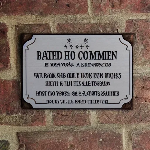 Prompt: a plaque with the words welcome