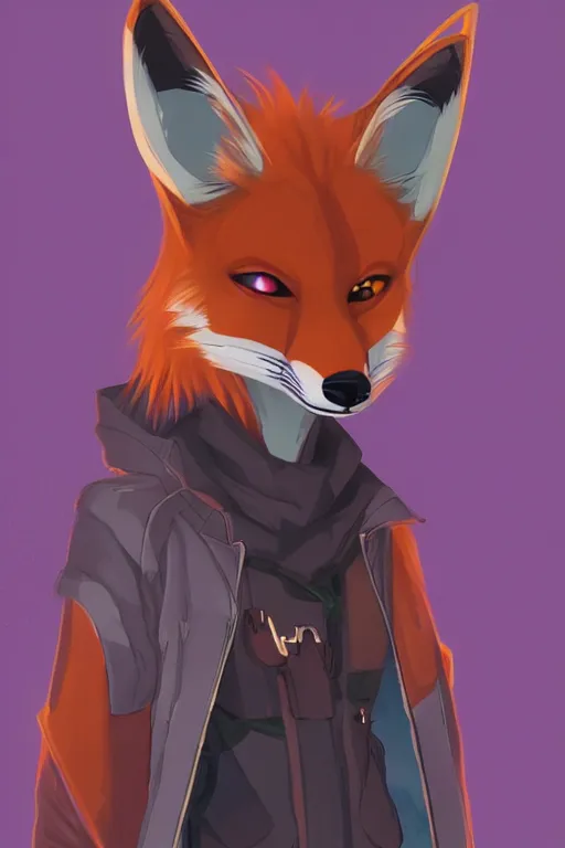 Image similar to a fox fursona, trending on artstation, by kawacy, furry art, digital art, cyberpunk, high quality, backlighting