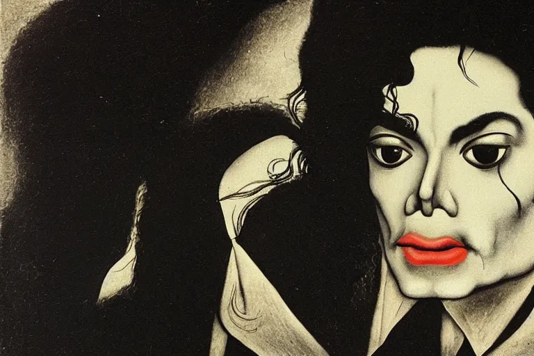 Prompt: michael jackson in the style of hans baldung,