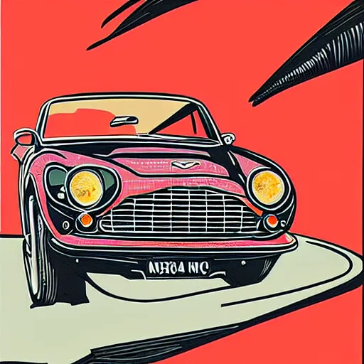 Prompt: colorful!!!!! mcbess illustration of a vintage aston martin