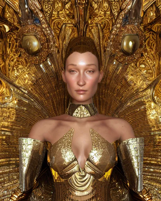 Image similar to a highly detailed metahuman 4 k close up render of an alien goddess bella hadid monument in iris van herpen armor schiaparelli in diamonds crystals swarovski and jewelry iridescent in style of alphonse mucha gustav klimt trending on artstation made in unreal engine 4