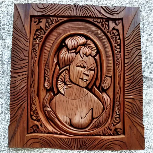 Image similar to wood relief carving of a beautiful woman