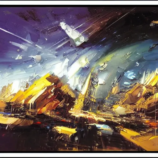 Image similar to minimalist dimensions shift warp concept art oil painting by john berkey , loosely detailed, brush hard