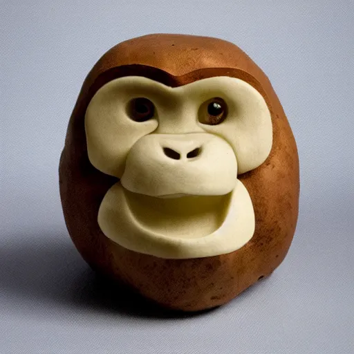 Prompt: a monkey carved in a potato