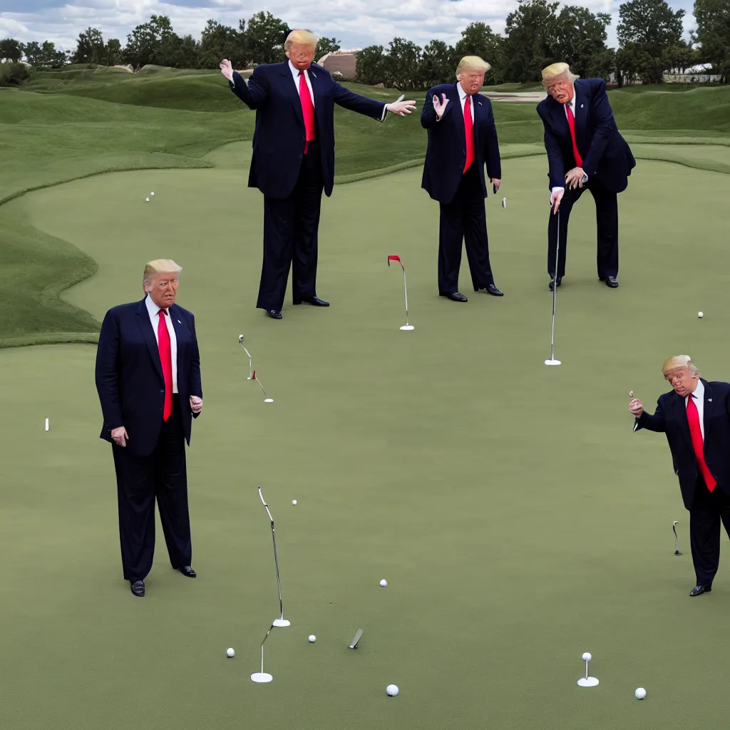 Image similar to donald trump and satan having fun at the putting green, 4 k detailed pphoto