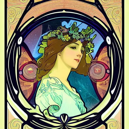 Image similar to “Art Nouveau poster of dolphin in style of Alphonse Mucha, 8k”