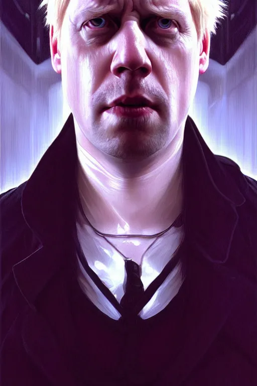 Image similar to Boris Johnson as Neo from The Matrix, portrait, highly detailed, digital painting, artstation, concept art, smooth, sharp focus, illustration, cinematic lighting, art by artgerm and greg rutkowski and alphonse mucha