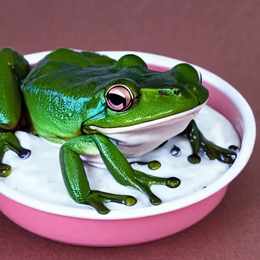 Image similar to frog drowning in yogurt ( not sus )