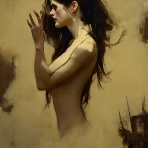 Image similar to alexandra daddario, intricate, elegant, highly detailed, greg manchess, mucha, liepke, ruan jia, jeffrey catherine jones, ridley scott