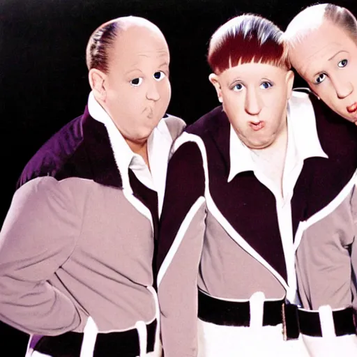 Prompt: the three stooges as a 90s boy band