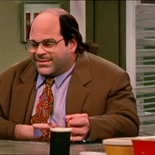 Image similar to George Costanza on Seinfeld as a blood gang member