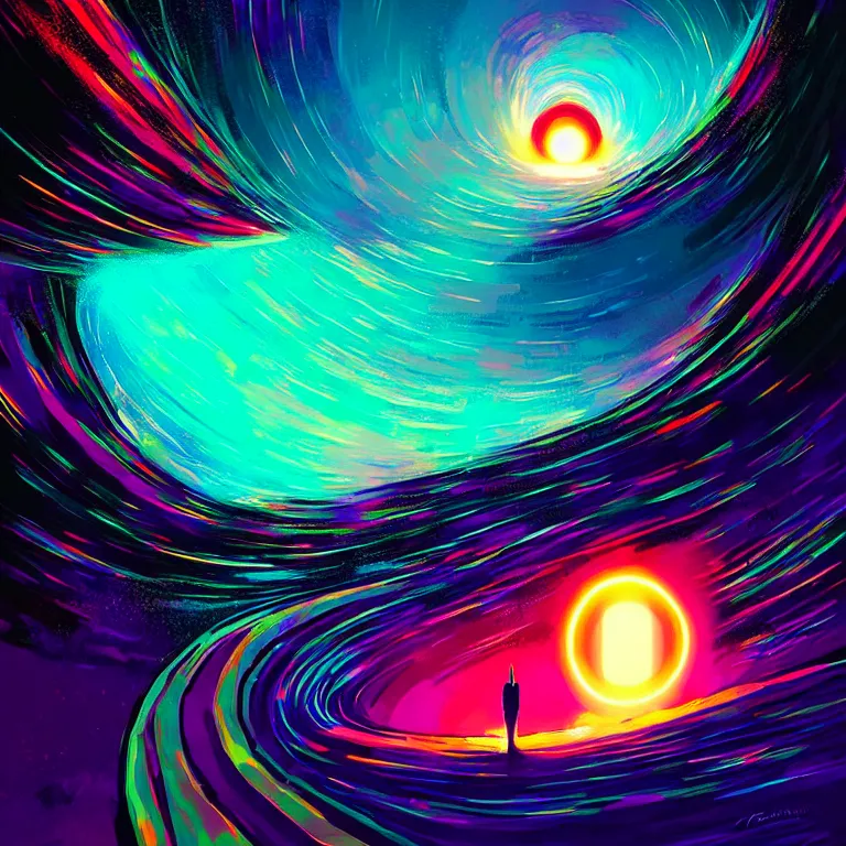 Prompt: psychedelic disco that can ’ t escape vortex black hole 4 k award winning digital art by alena aenami les edwards