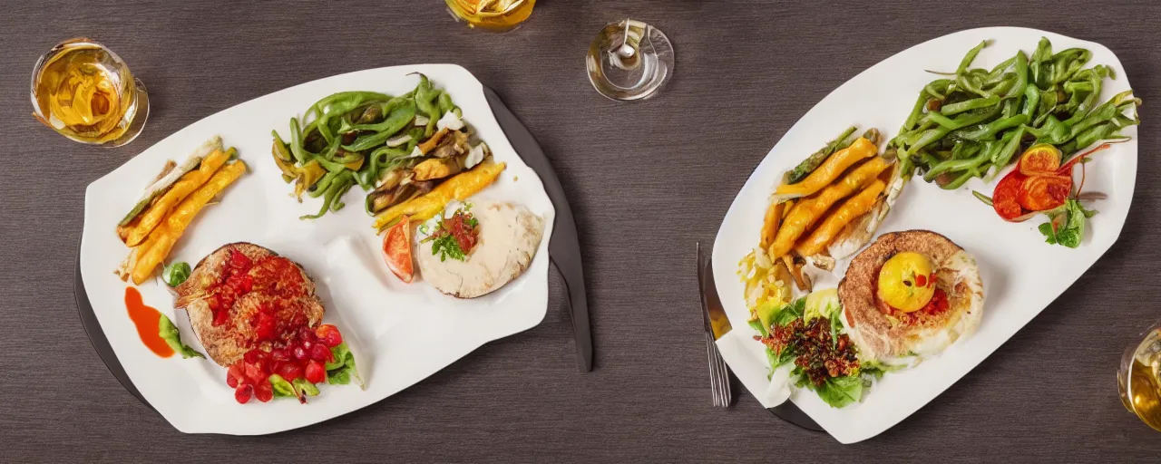 Prompt: Lunch Serving Plate in five-star restaurant. Promotional Advertisement Photo.