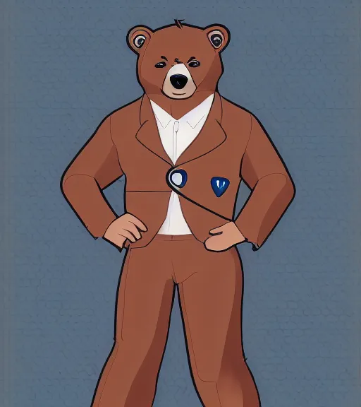 Image similar to expressive stylized master furry artist digital line art painting full body portrait character study of the anthro male anthropomorphic bear fursona animal person wearing clothes airline pilot uniform