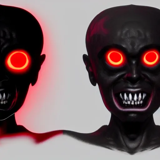 Prompt: a concept game character of black demon, living in a shadow!! red eyes!! unseen body!! only showing itself in painting!! octane render!! unreal engine 5!! junji ito!! highly rendered!!