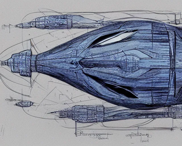 Prompt: blueprint concept art of an organic alien space ship, hyperrealism, beautiful