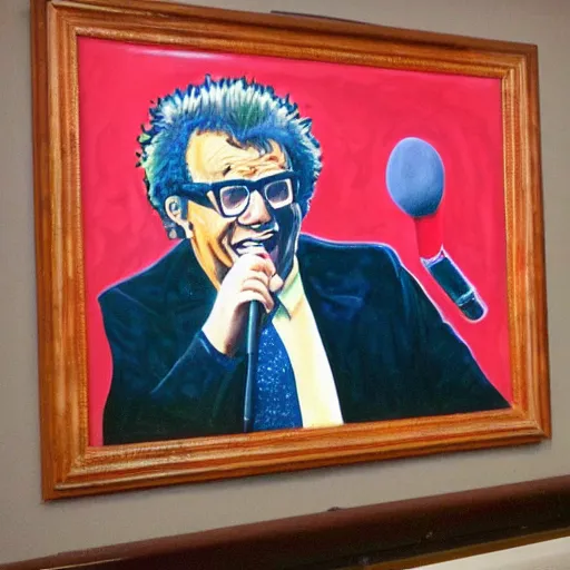 painting of harry caray singing in press box