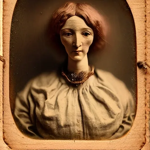 Prompt: tintype vintage photograph medium shot portrait of a beautiful female jointed handmade wooden art doll, made of wood!!!!!, by agostino arrivabene, by fernand khnopff, volumetic lighting, rendered in octane, photography, photorealistic, detailed