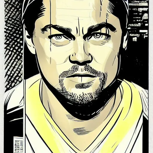 Image similar to the hyper - realistic portrait of leonardo dicaprio in a comic book by frank miller