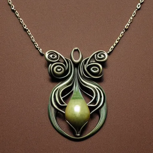 Image similar to simple artnouveau necklace motiv natur in the style of h. r. giger and rene lalique