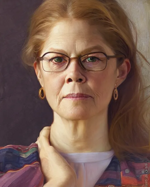 Image similar to portrait of elizabeth montgomery by Mandy Jurgens and Richard Schmid and chuck close and mucha