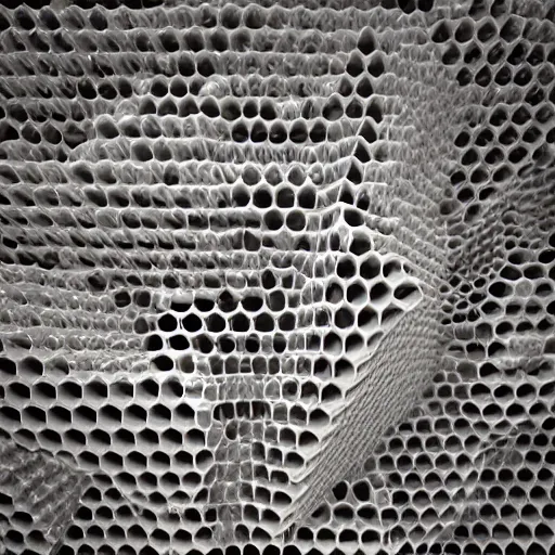 Image similar to architecture made of bees cells, geometric pattern, ultradetailled, uplight, octane render,