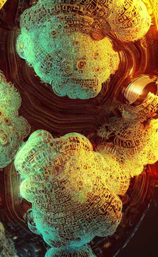 Image similar to biotech organic bubble portrait of a multicellular mandelbulb fractal shape, cyberpunk, weird, octane render, hyper realistic reflections, graphic, hd, 8 k, vivid colors