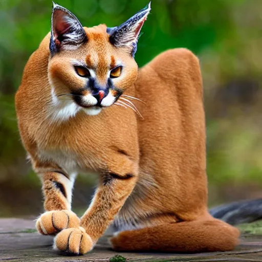 Image similar to Caracal cat eats dumplings