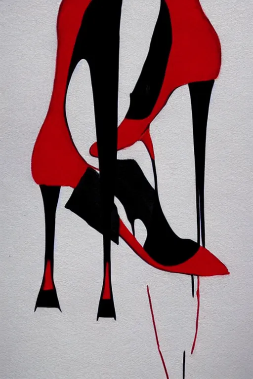 Image similar to black high heels with red bottoms, illustration, graphic design, high fashion, elegant, color pencil drawing, pop art style,