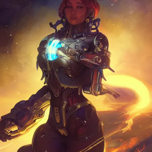 Image similar to ! dream cyborg warlock milky way, epic lighting, sketch illustration, concept art, ultra detailed, art by artgerm and greg rutkowski and alphonse mucha