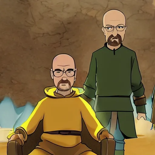 Image similar to Walter White and Jesse Pinkman in Avatar the Last Airbender life action movie, detailed