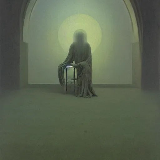 Image similar to a Painting representing the loss of memory, Zdzislaw Beksinski, Ivan Seal, The Caretaker, Leyland Kirby