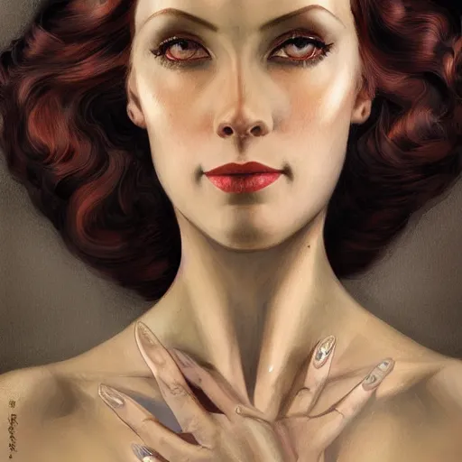 Image similar to a streamline moderne, art nouveau, multi - ethnic and multi - racial portrait in the style of charlie bowater, and in the style of donato giancola, and in the style of charles dulac. clear, expressive, very large eyes. symmetry, ultrasharp focus, dramatic lighting, photorealistic digital painting, intricate, elegant, highly detailed, centered background.