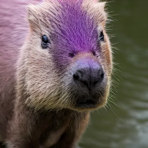 Image similar to purple capybara, 8 k, 4 k, professional photography, award winning photo