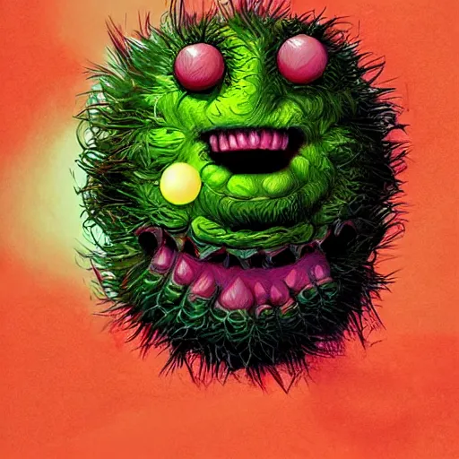 Prompt: a tennis ball monster, digital art, fantasy, monsters, trending on artstation, ultra detailed, professional illustration by Basil Gogos