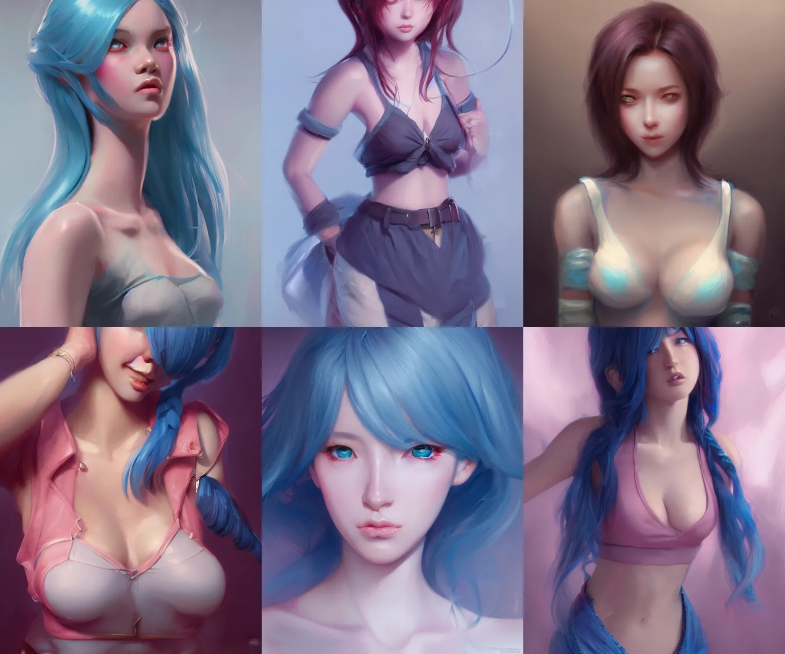 Prompt: Bella ragazza, bubblegum, visualartzi, korean, and blue image, concept art by Karla Ortiz, James Paick, Charlie Bowater, Krenz Cushart, highly detailed, ultra detailed, ultra realistic, trending on artstation