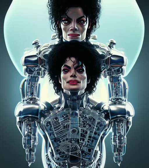 Prompt: symmetry portrait of michael jackson cyberborg ultra detailed, intricate, anime, dynamic lighting, digital art, digital painting, art station, wlop, sharp focus, illustration, art by artgerm and greg rutkowski and alphonse mucha