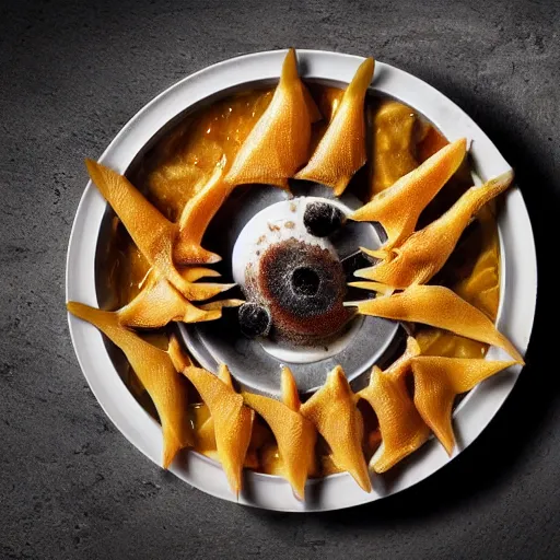 Image similar to a meal of strange and disgusting, but also futuristic designer food, food photography