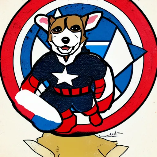 Image similar to corgi dressed as captain america, comic, vector art