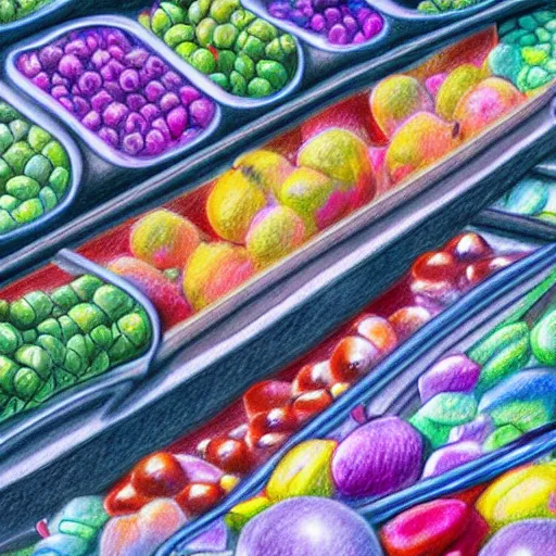 Image similar to a colorful realistic drawing of ants going grocery shopping, detailed, depth of field, 8 k render, hd