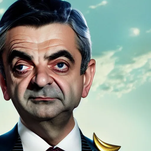 Image similar to Rowan Atkinson in-costume as Sailor Moon in the upcoming live-action TV adaptation, high-budget, sailor moon mr. bean, crisp detailing, dramatic lighting, promotional image, character portrait by Tom Bagshaw, 4k