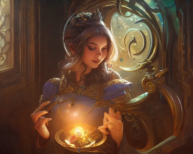 Image similar to shop window for magical rings, close up ring, magic ring, deep focus, d & d, fantasy, intricate, elegant, highly detailed, digital painting, artstation, concept art, matte, sharp focus, illustration, hearthstone, art by artgerm and greg rutkowski and alphonse mucha