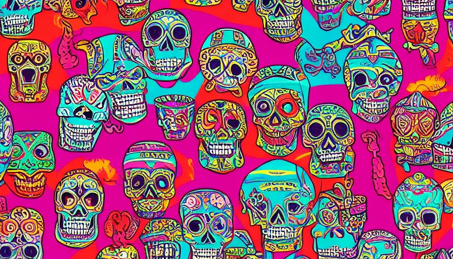 Prompt: single aztec skull outrun style