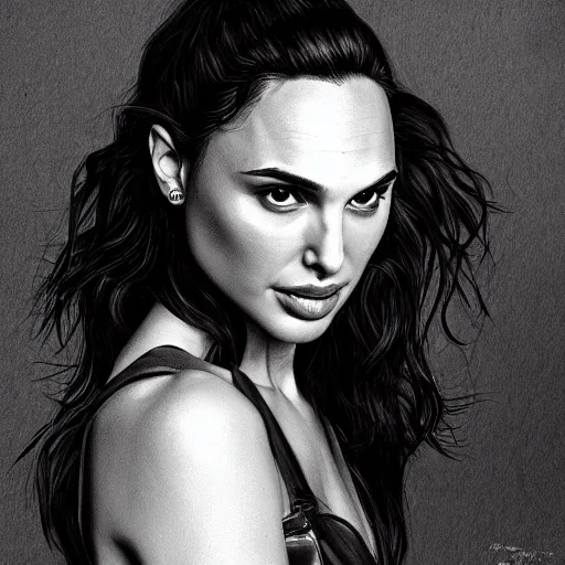 Image similar to portrait of gal gadot or natalie portman by greg ruthkowski