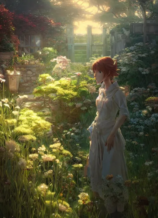 Image similar to a portrait of the emerald herald in the garden, intricate, tone mapped, ambient lighting, highly detailed, digital painting, concept art, sharp focus, by makoto shinkai and akihiko yoshida and wlop